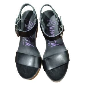 Blowfish Malibu Leather‎ and Cork Platform Sandals, Blk/Brown, Sz  7